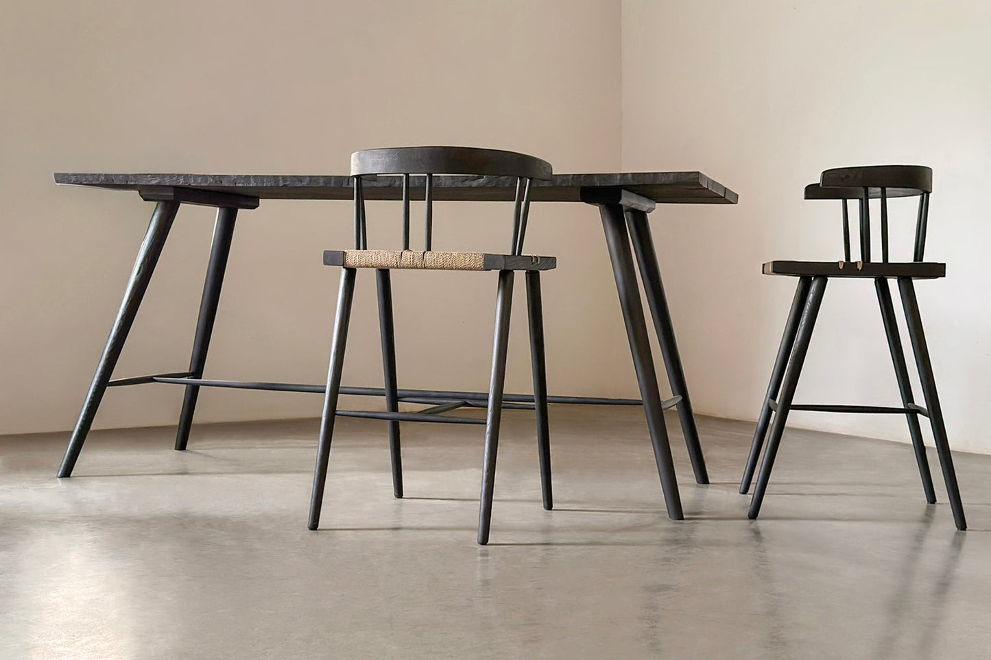 Jute Harmony Bar Stool - Black stained white ash